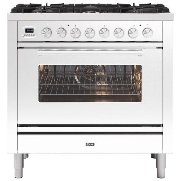 Ilve P096WE3WH 90cm Roma Dual Fuel Single Oven Range Cooker In White