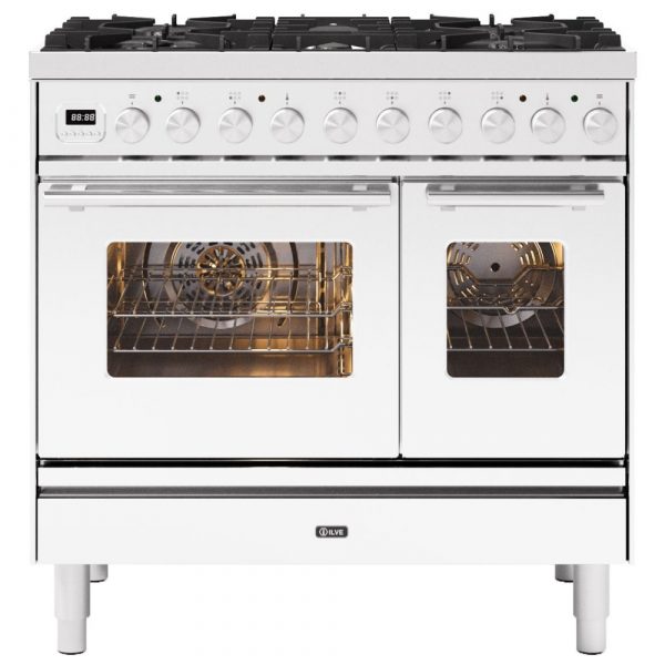 Ilve PD096WE3WH 90cm Roma Dual Fuel Twin Oven Range Cooker In White