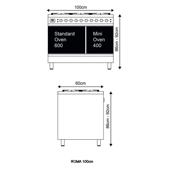 Ilve PD106WE3SS 100cm Roma Dual Fuel Range Cooker In Stainless Steel 2 2