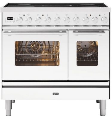Ilve PDI09WE3WH 90cm Roma Induction Twin Oven Range Cooker In White