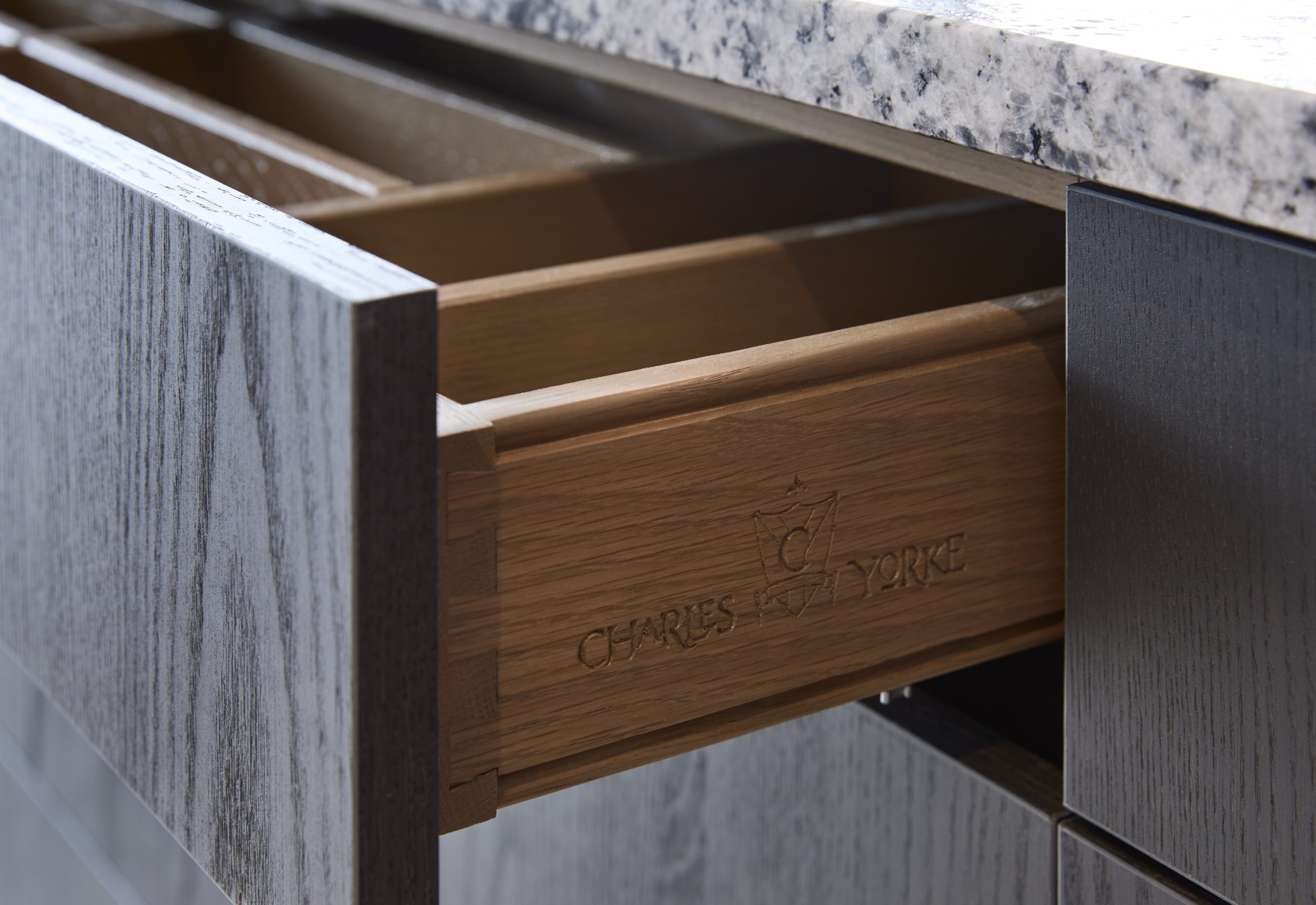 Image of dovetail joints on our kitchen drawers