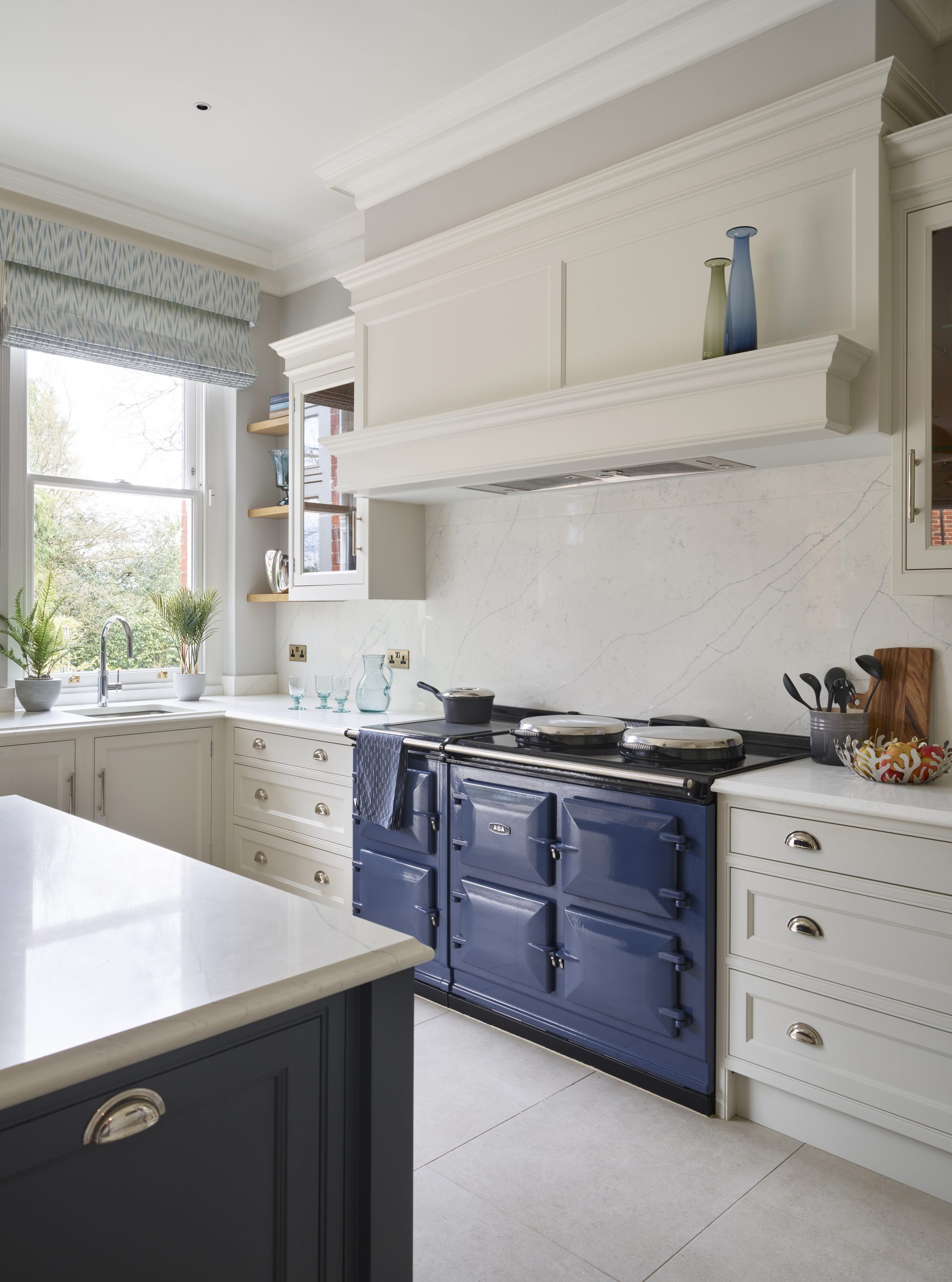 AGA Dartmouth blue rangecooker in bespoke luxury kitchen. 